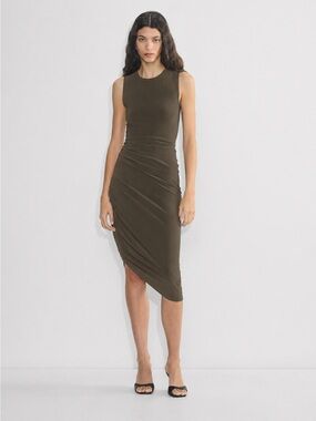 Wilfred by Aritzia Smooth Matter Eavesdrop Dress Dark Olive M